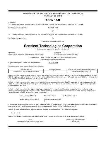 Thumbnail Sensient Technologies
 10-Q Quarterly Report FY2022 