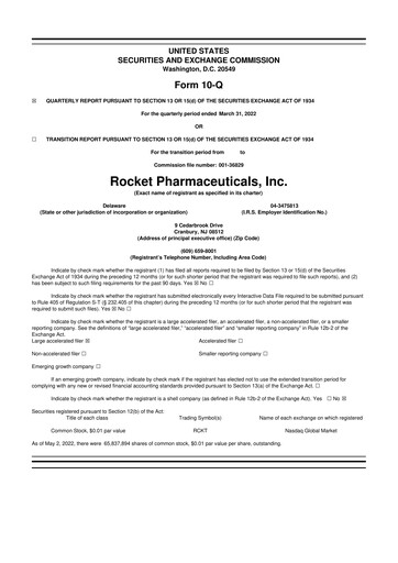 Thumbnail Rocket Pharmaceuticals
 10-Q Quarterly Report FY2022 