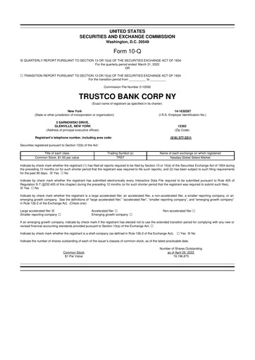 Thumbnail Trustco Bank 10-Q Quarterly Report FY2022 