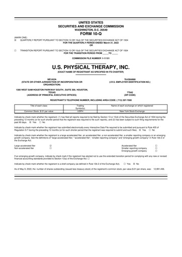 Thumbnail U.S. Physical Therapy, Inc. 10-Q Quarterly Report FY2022 