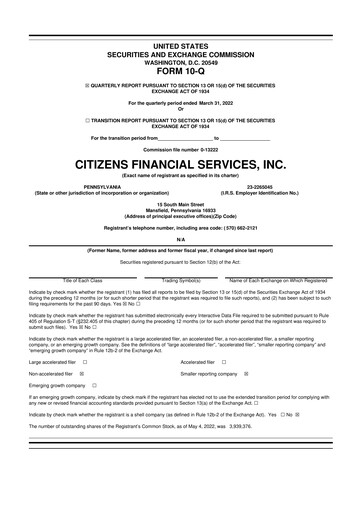 Miniature Citizens Financial Services 10-Q Rapport trimestriel 2022 