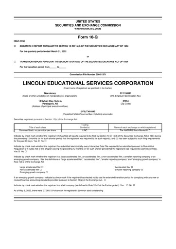 Thumbnail Lincoln Educational Services 10-Q Quarterly Report FY2022 