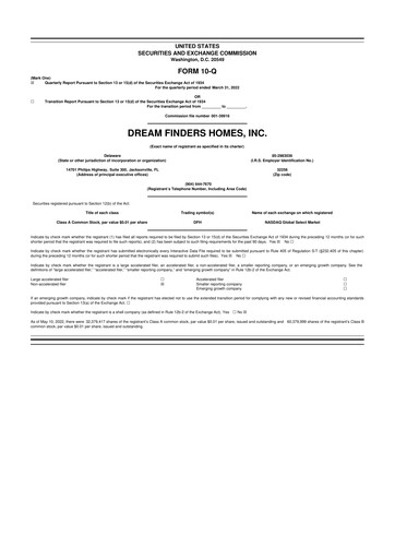 Thumbnail Dream Finders Homes 10-Q Quarterly Report FY2022 