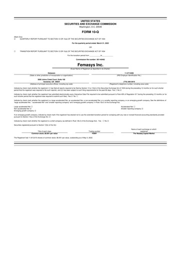 Vorschaubild Femasys 10-Q Quartalsbericht 2022 