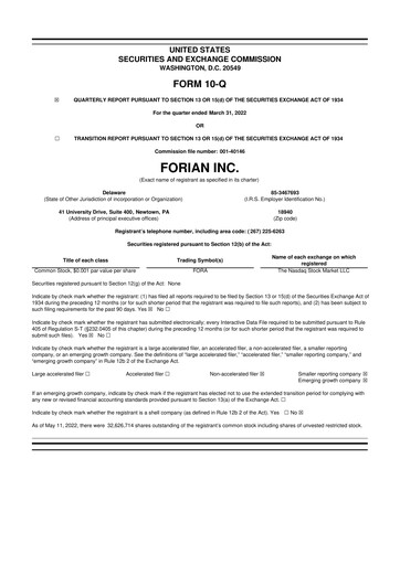 Thumbnail Forian 10-Q Quarterly Report FY2022 