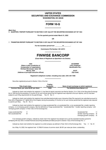 Thumbnail FinWise Bancorp 10-Q Quarterly Report FY2022 