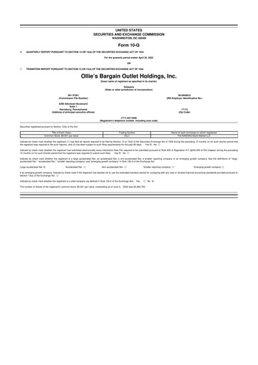 Thumbnail Ollie's Bargain Outlet
 10-Q Quarterly Report FY2022 