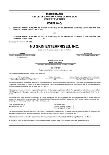 Thumbnail Nu Skin 10-Q Quarterly Report FY2022 