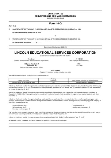 Thumbnail Lincoln Educational Services 10-Q Quarterly Report FY2022 