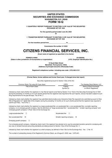 Miniature Citizens Financial Services 10-Q Rapport trimestriel 2022 