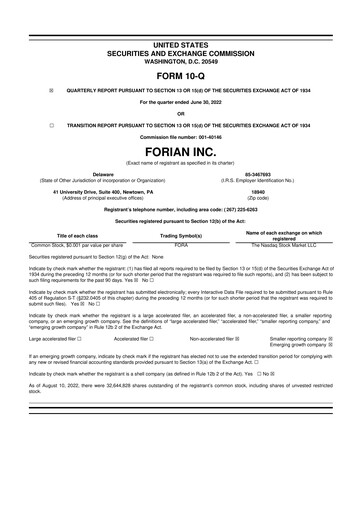 Thumbnail Forian 10-Q Quarterly Report FY2022 