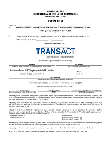 Thumbnail TransAct Technologies 10-Q Quarterly Report FY2022 