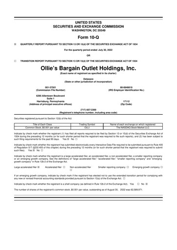 Thumbnail Ollie's Bargain Outlet
 10-Q Quarterly Report FY2022 