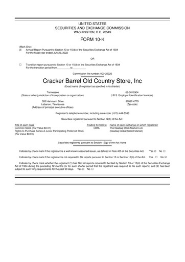 Vorschaubild Cracker Barrel 10-K Jahresbericht 2022