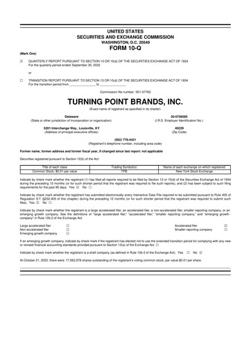 Miniature Turning Point Brands 10-Q Rapport trimestriel 2022 