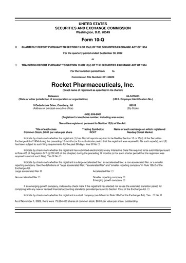 Thumbnail Rocket Pharmaceuticals
 10-Q Quarterly Report FY2022 