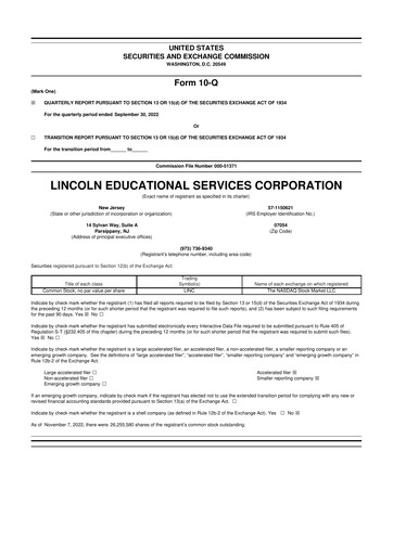 Thumbnail Lincoln Educational Services 10-Q Quarterly Report FY2022 