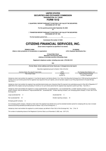 Miniature Citizens Financial Services 10-Q Rapport trimestriel 2022 
