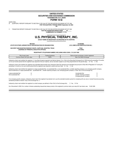 Thumbnail U.S. Physical Therapy, Inc. 10-Q Quarterly Report FY2022 