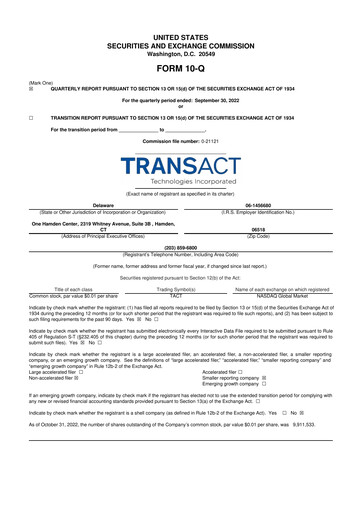 Thumbnail TransAct Technologies 10-Q Quarterly Report FY2022 