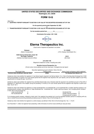 Thumbnail Eterna Therapeutics 10-Q Quarterly Report FY2022 