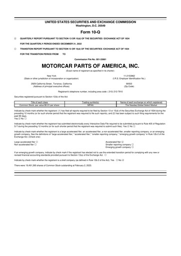 Vorschaubild Motorcar Parts of America 10-Q Quartalsbericht 2023 