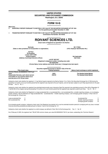 Miniature Roivant Sciences 10-Q Rapport trimestriel 2022 