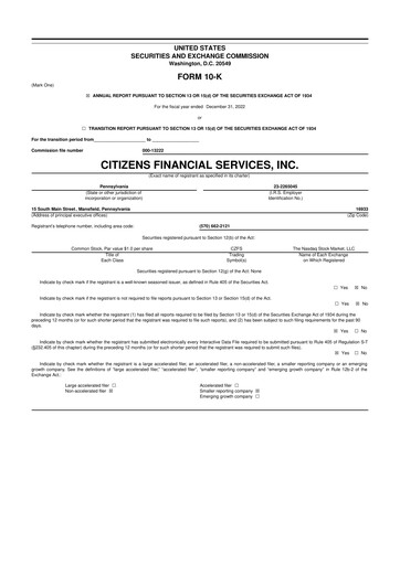 Miniature Citizens Financial Services 10-K Rapport annuel 2022