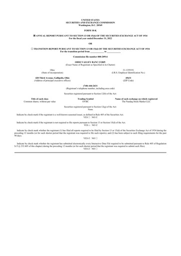 Thumbnail Ohio Valley Banc Corp 10-K Annual Report 2022