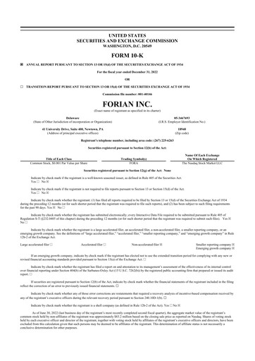 Thumbnail Forian 10-K Annual Report 2022