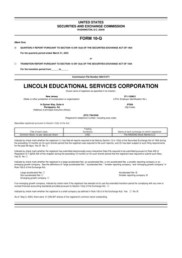 Thumbnail Lincoln Educational Services 10-Q Quarterly Report FY2023 