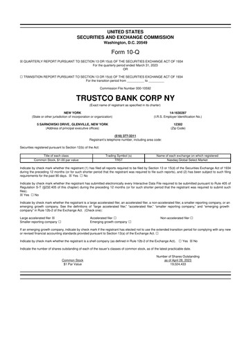 Thumbnail Trustco Bank 10-Q Quarterly Report FY2023 