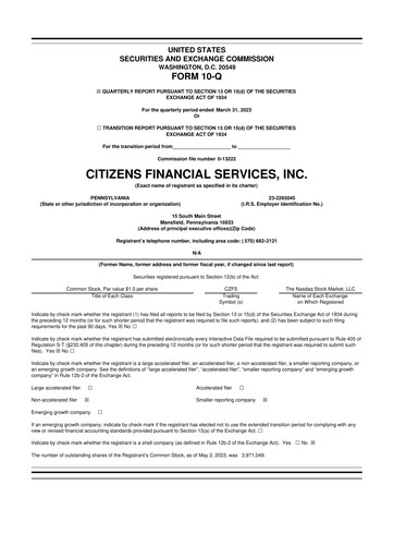 Miniature Citizens Financial Services 10-Q Rapport trimestriel 2023 