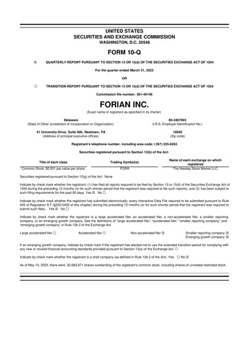 Thumbnail Forian 10-Q Quarterly Report FY2023 