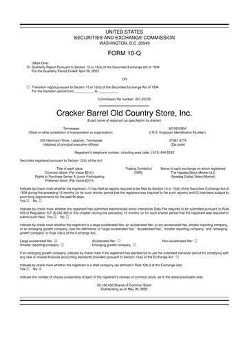 Miniature Cracker Barrel 10-Q Rapport trimestriel 2023 