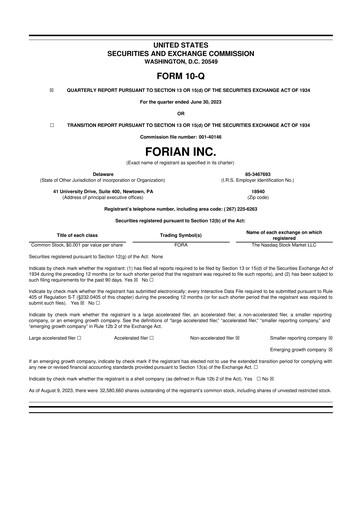 Thumbnail Forian 10-Q Quarterly Report FY2023 