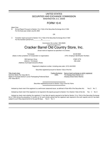 Vorschaubild Cracker Barrel 10-K Jahresbericht 2023