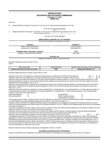 Thumbnail Home Federal Bancorp (HFB Bank) 10-K Annual Report 2023
