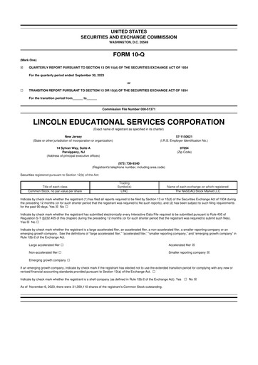 Thumbnail Lincoln Educational Services 10-Q Quarterly Report FY2023 