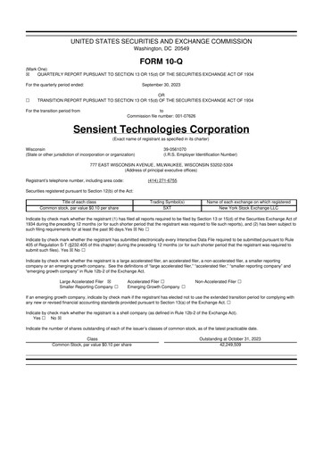 Thumbnail Sensient Technologies
 10-Q Quarterly Report FY2023 
