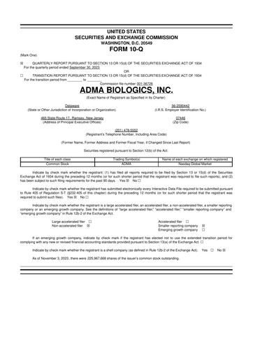 Thumbnail ADMA Biologics
 10-Q Quarterly Report FY2023 