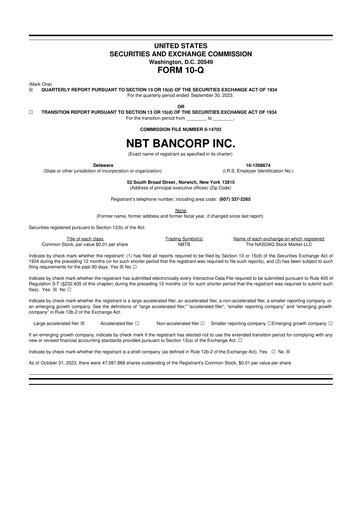 Thumbnail NBT Bancorp 10-Q Quarterly Report FY2023 