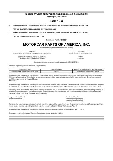 Vorschaubild Motorcar Parts of America 10-Q Quartalsbericht 2024 