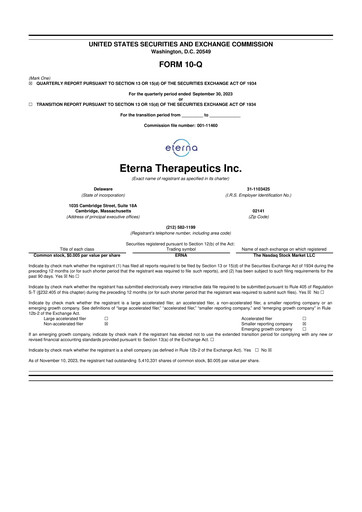 Thumbnail Eterna Therapeutics 10-Q Quarterly Report FY2023 