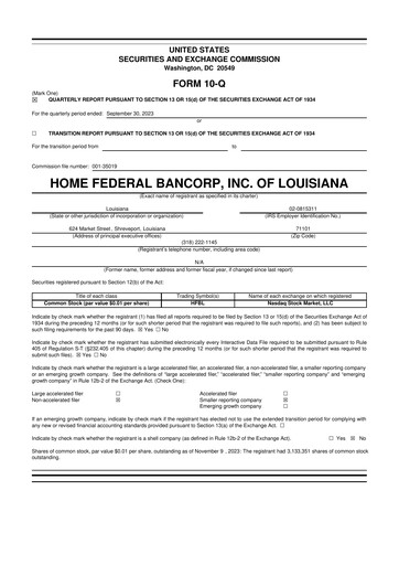 Thumbnail Home Federal Bancorp (HFB Bank) 10-Q Quarterly Report FY2024 