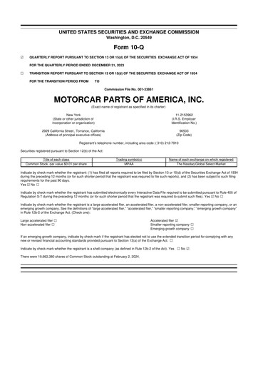 Vorschaubild Motorcar Parts of America 10-Q Quartalsbericht 2024 