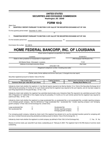Thumbnail Home Federal Bancorp (HFB Bank) 10-Q Quarterly Report FY2024 