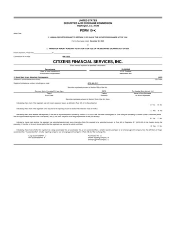 Miniature Citizens Financial Services 10-K Rapport annuel 2023