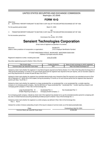 Thumbnail Sensient Technologies
 10-Q Quarterly Report FY2024 