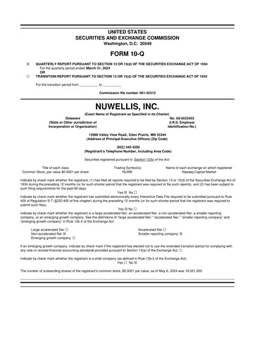 Thumbnail Nuwellis 10-Q Quarterly Report FY2024 